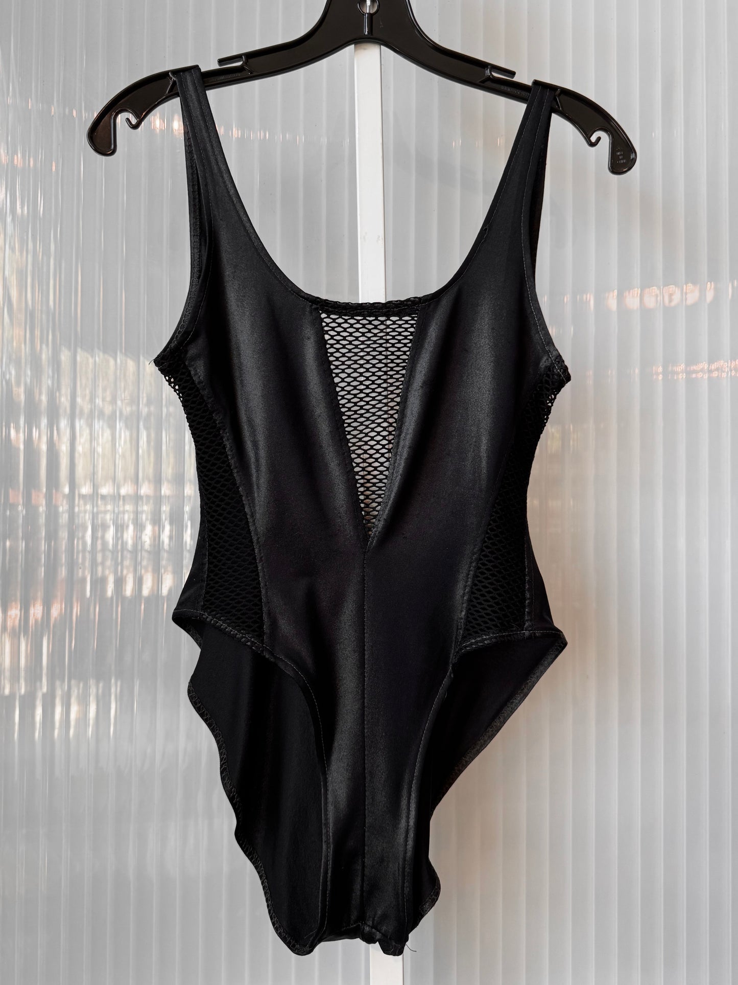 1980s Black One Piece Swimsuit w/ Mesh Panels
