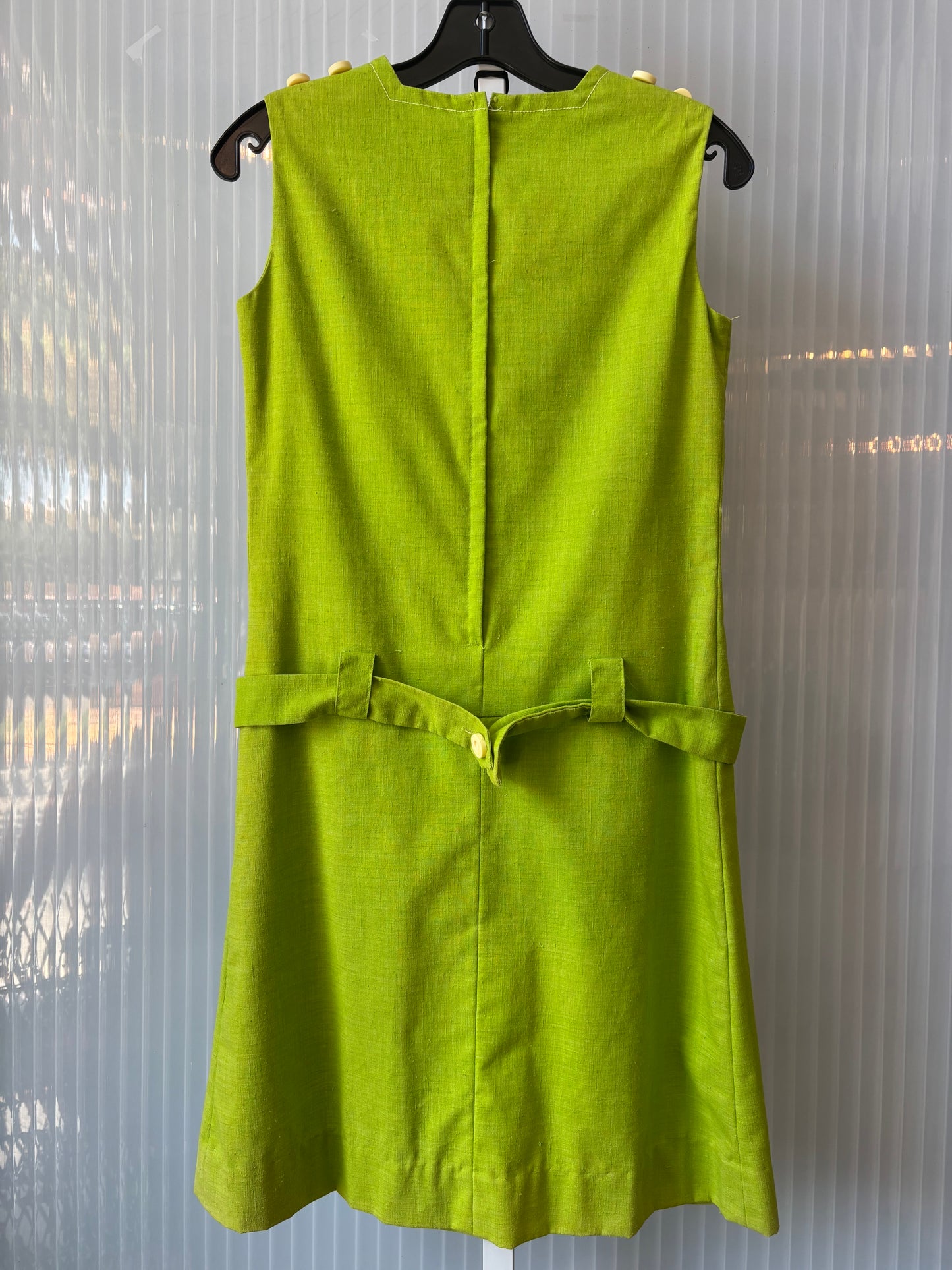 1960s Lime Green Shift Dress with Cream Buttons