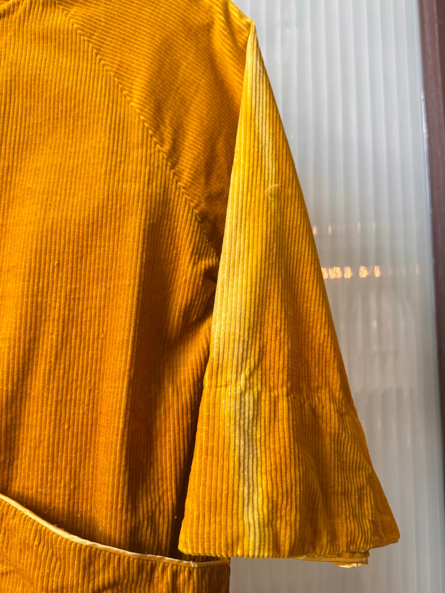 1970s? Mustard Yellow Corduroy Button-Front Dress