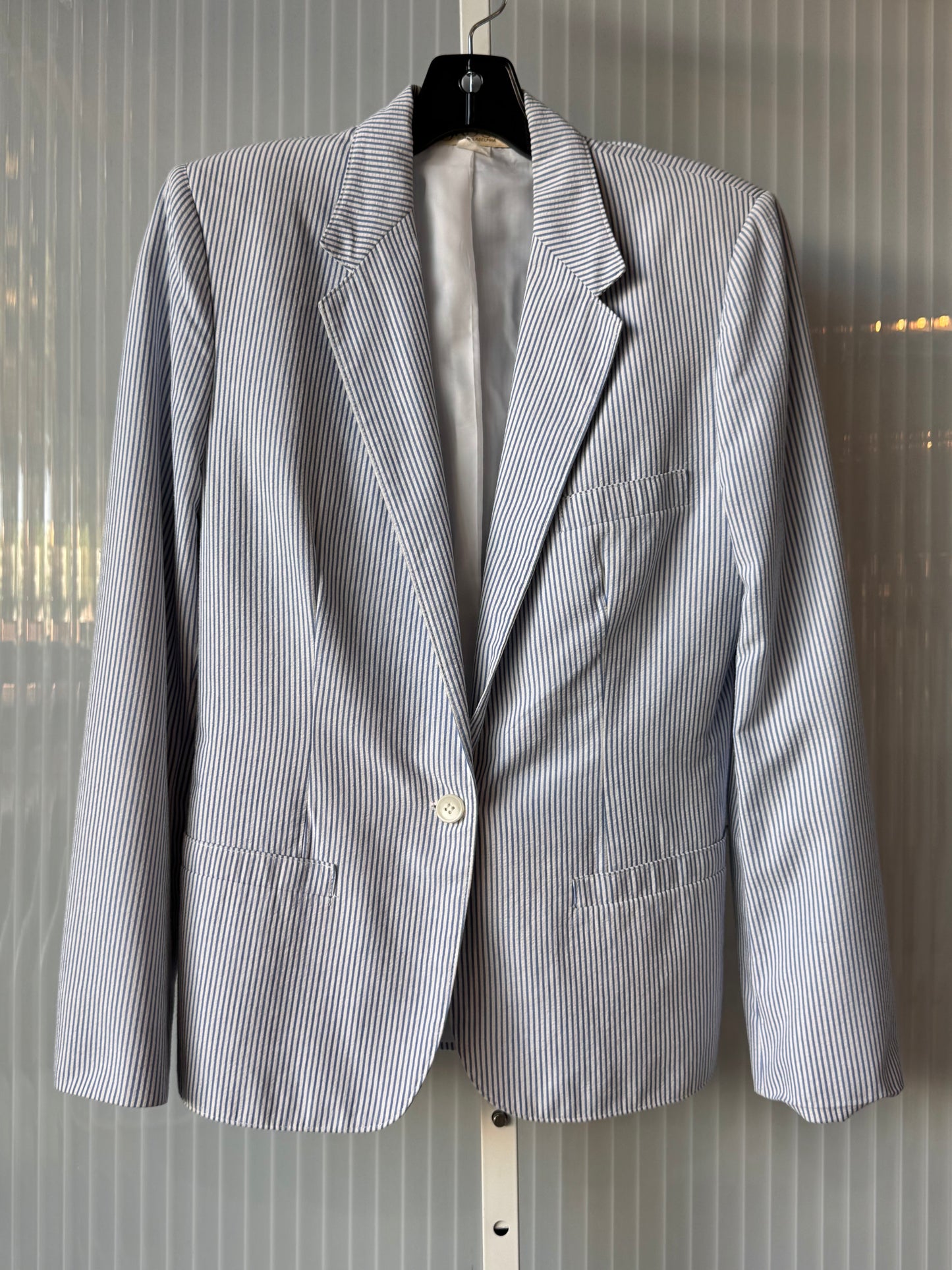 1980s White & Blue Pinstripe Skirt & Blazer Set