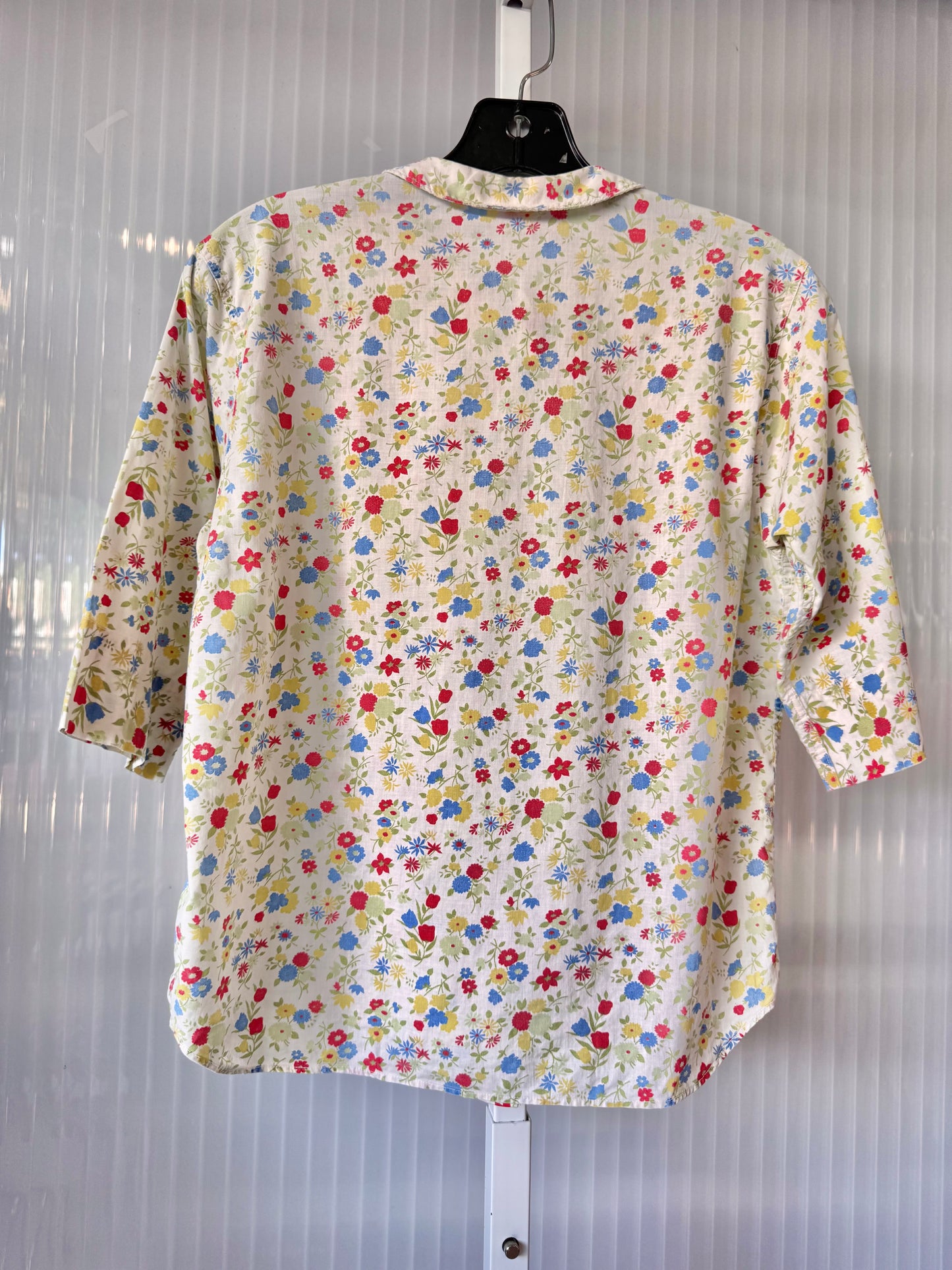 1950s White Multicolor Floral Blouse