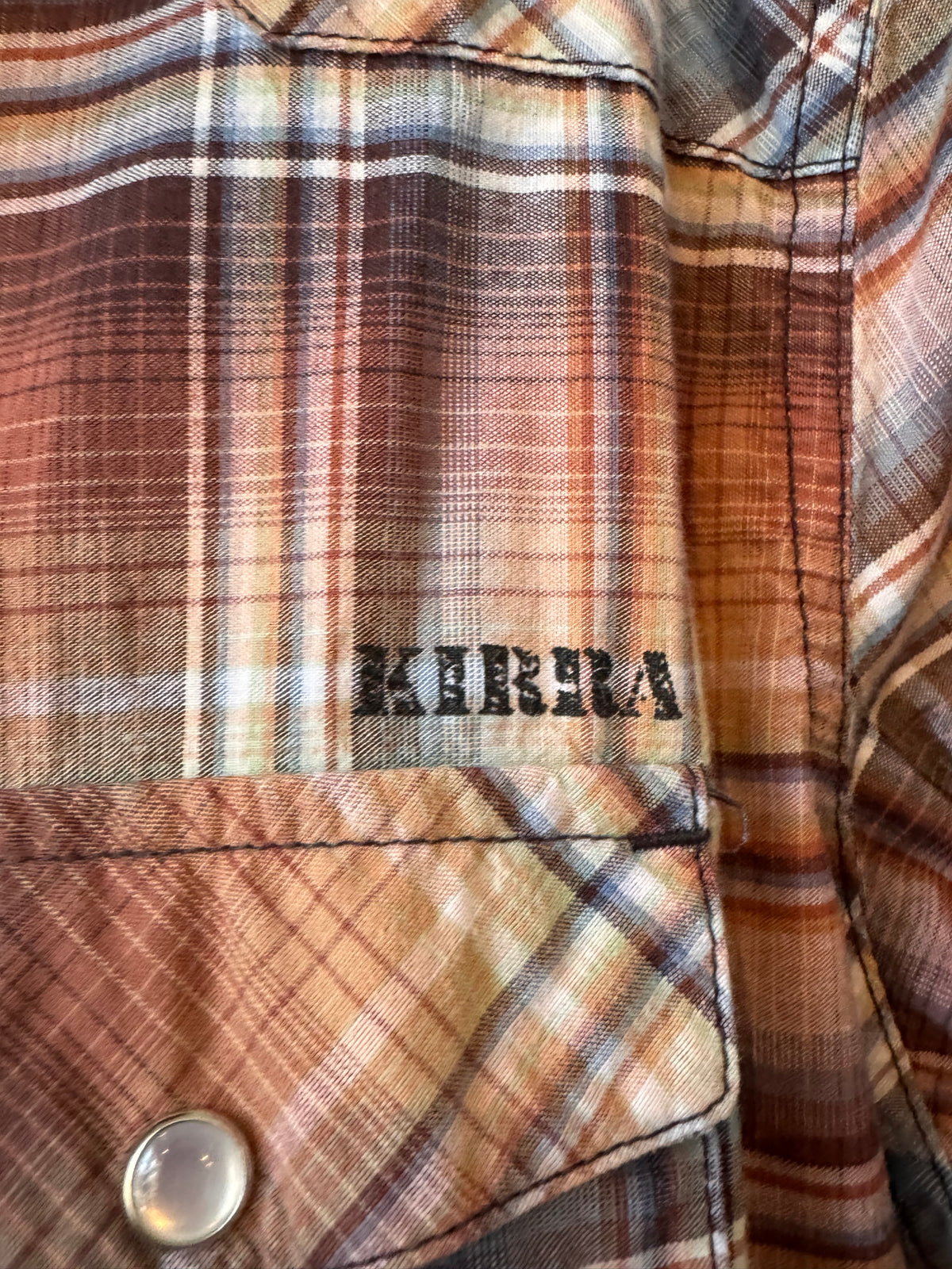 Y2K Burgundy Orange & Blue Plaid Button-Up Shirt