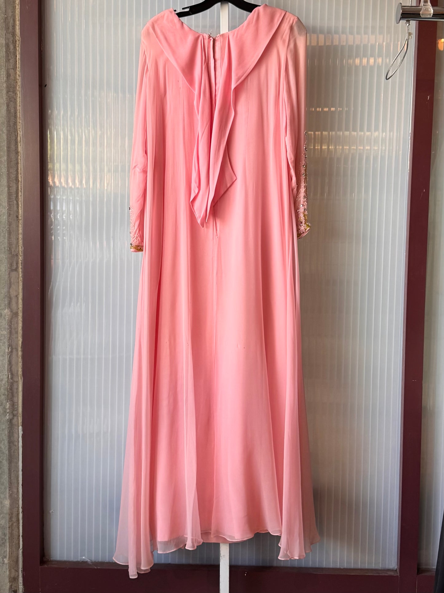 1960s Bubblegum Pink Princess Sheer Layered Beaded Gown