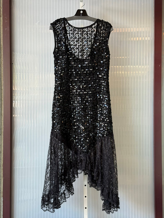 1980s does 1920s Black Lace Sequin Gown