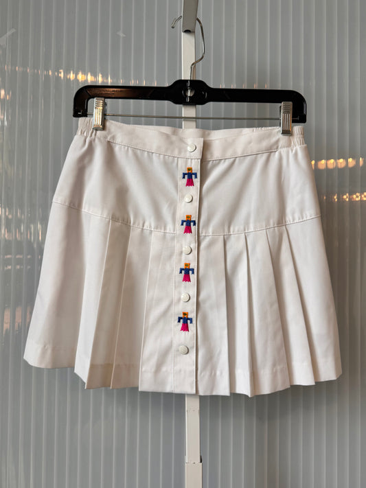 Early 1980s Embroidered White Pleated Skirt