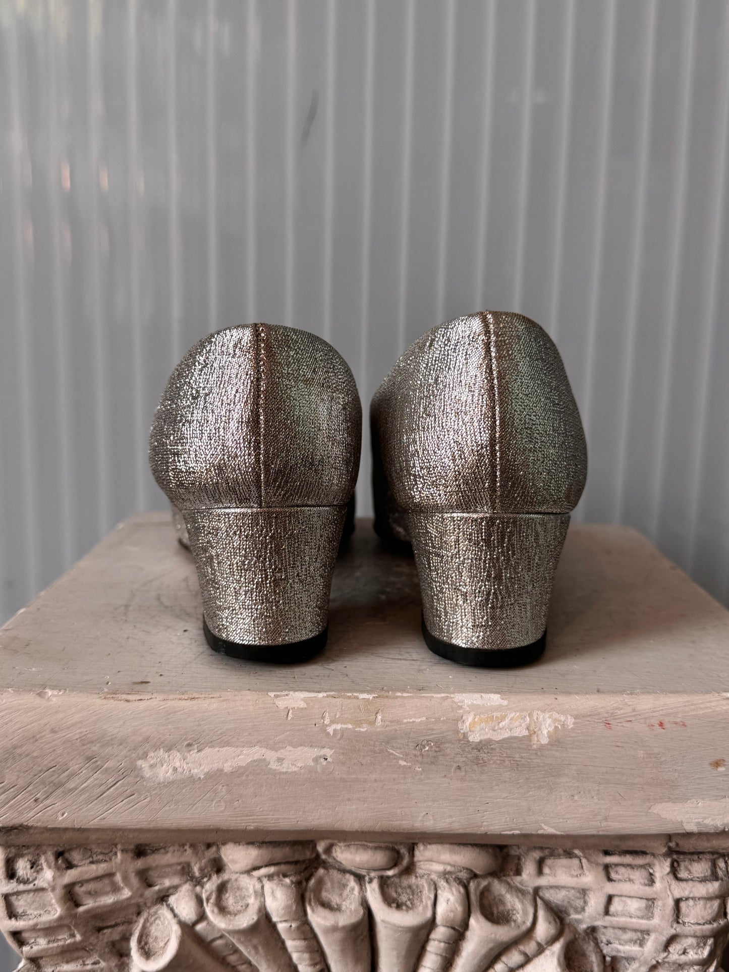 1960s Metallic Silver Block Heels