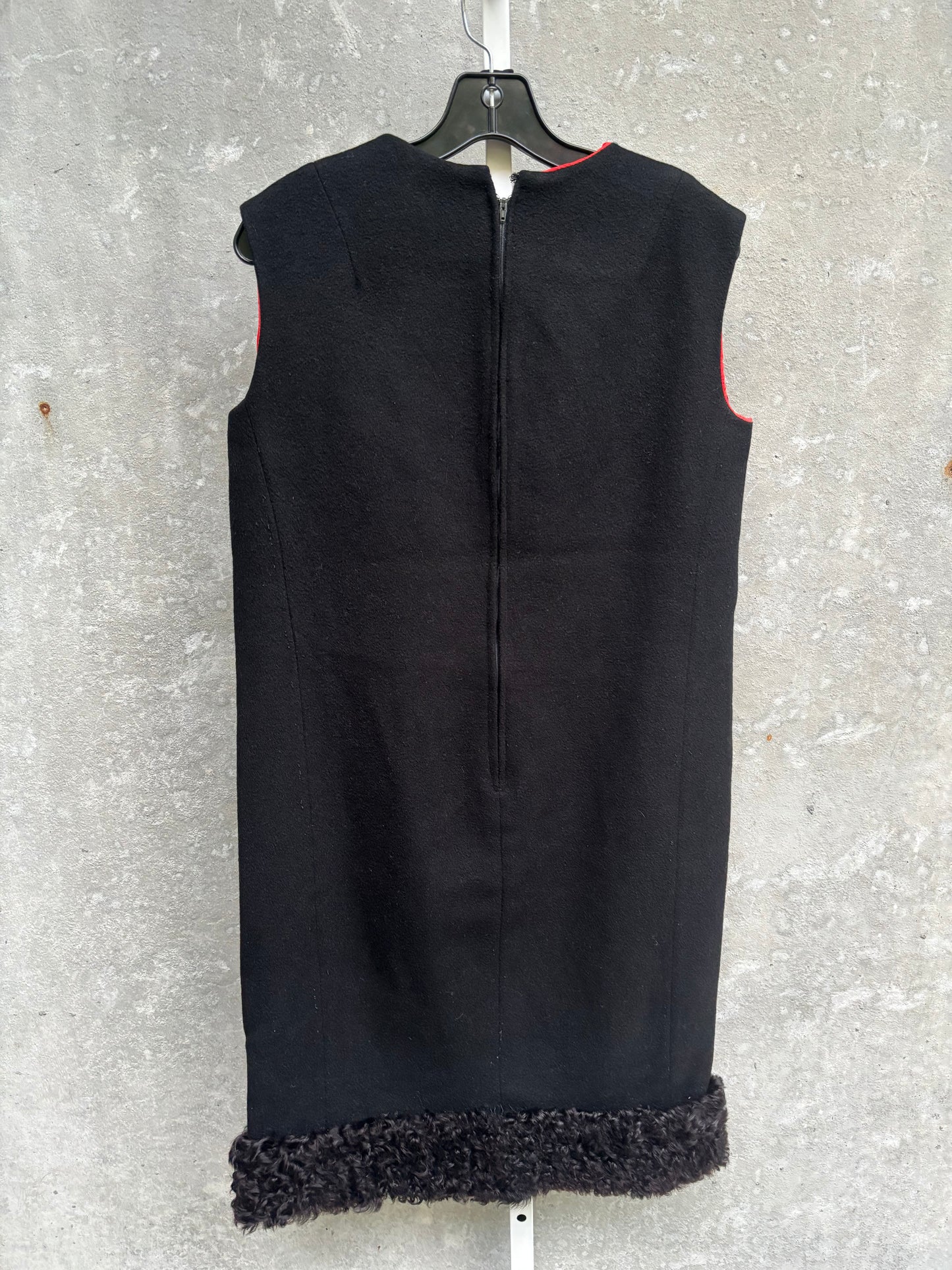 Mod Style Black Dress with Faux Lamb Fur Trim