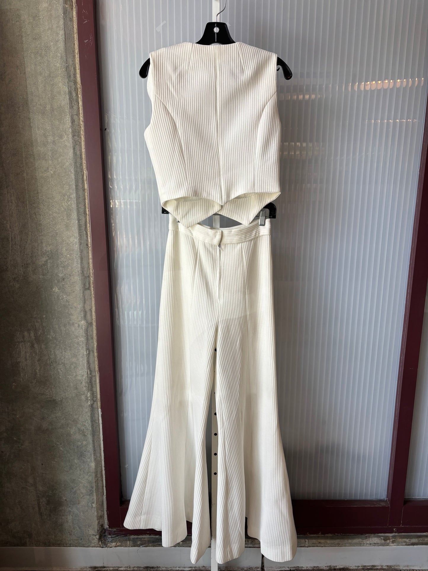 1970s White Ribbed Vest & Bellbottom Pants Set