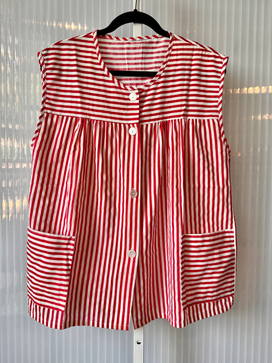 1970s Red & White Striped Shirt-Apron