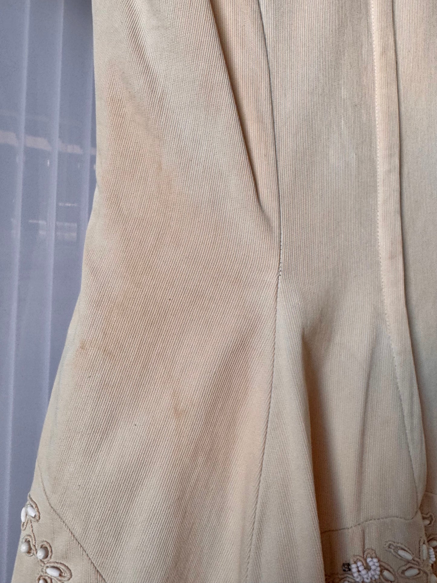 1950s Cream Drop Waist Beaded Wedding Dress