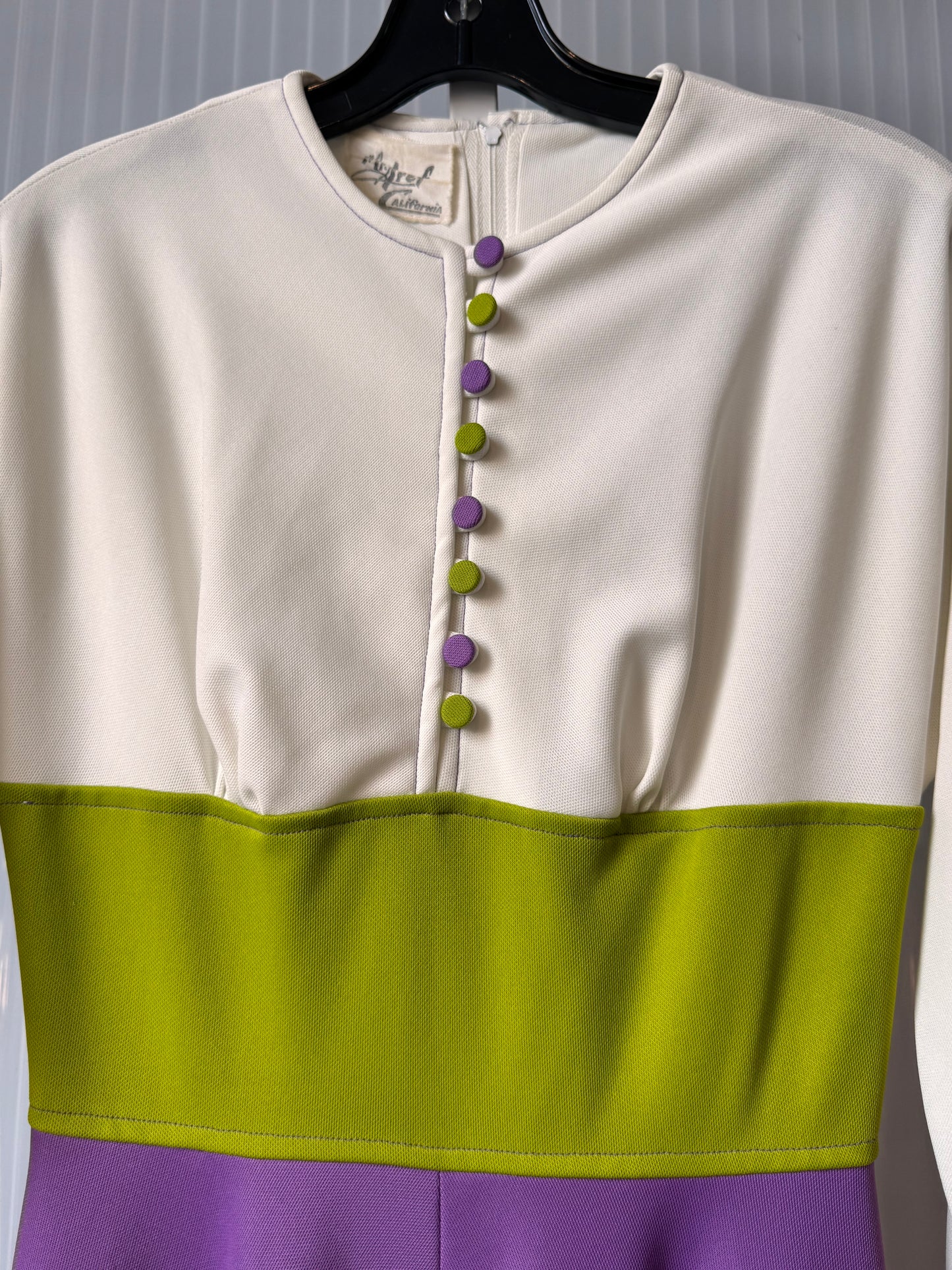 1970s Purple Green & White Dress