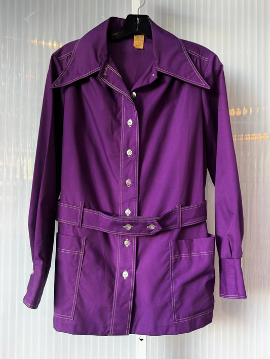 1970s Purple & White-Overstitch Shacket