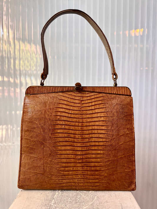 1950s Brown Alligator Handbag