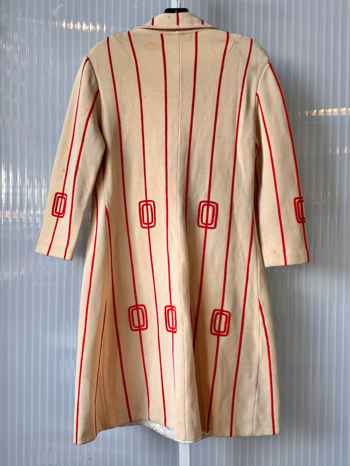 1960s Red-Pinstripe Cream Dress Coat