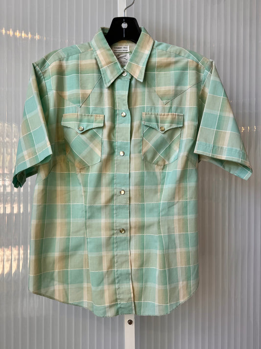 1970s Green Plaid Pearl Snap Western-Style Blouse