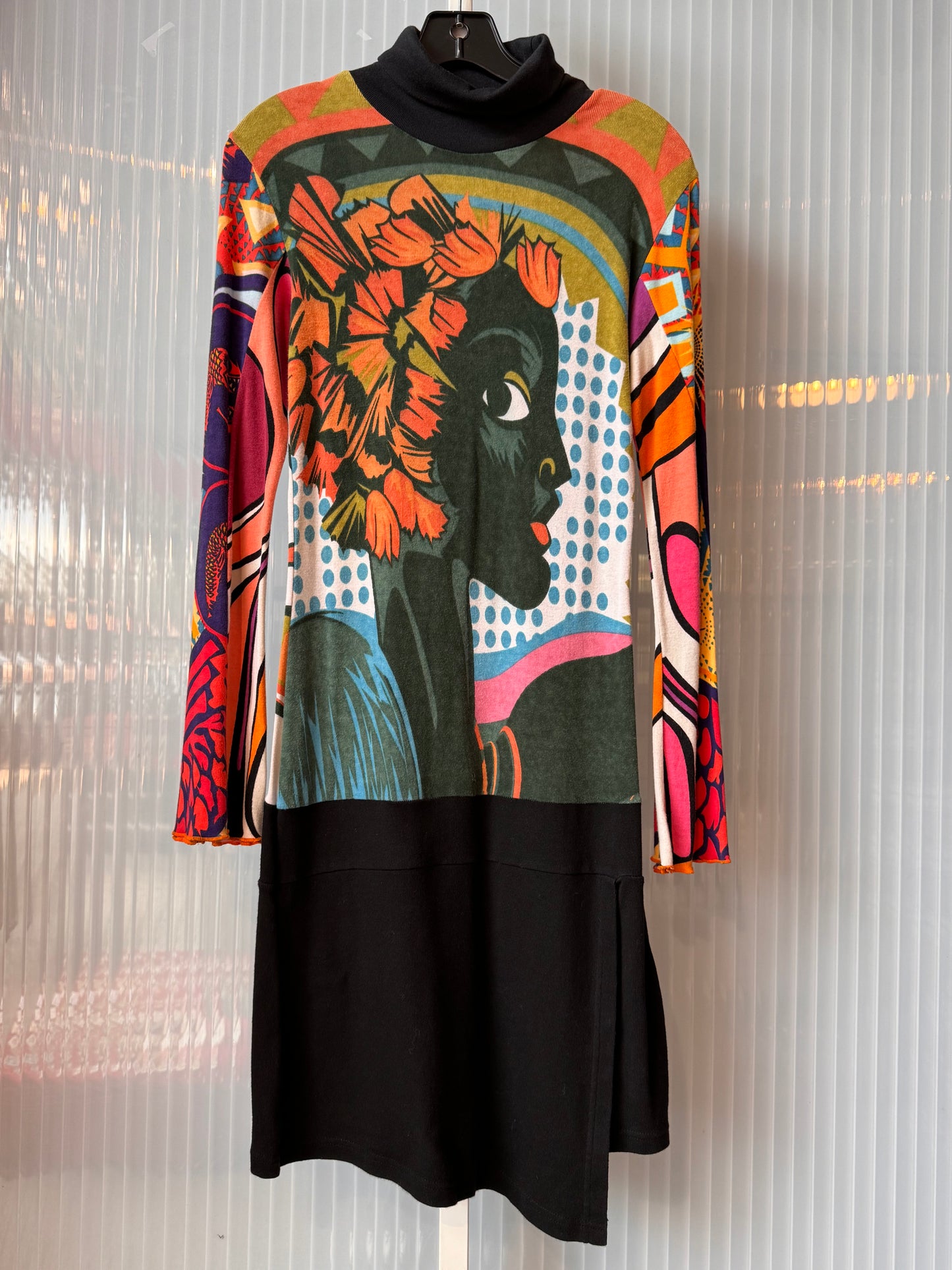 Mod-Style Printed Turtleneck Dress