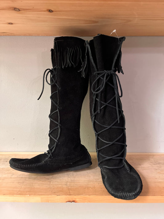 Minnetonka Black Suede Moccasins