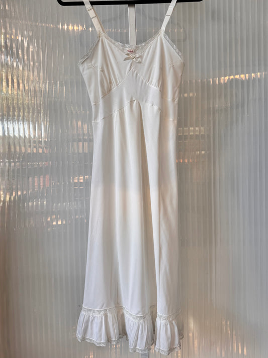 1970s White Fine Cotton Slip with Lace Trim