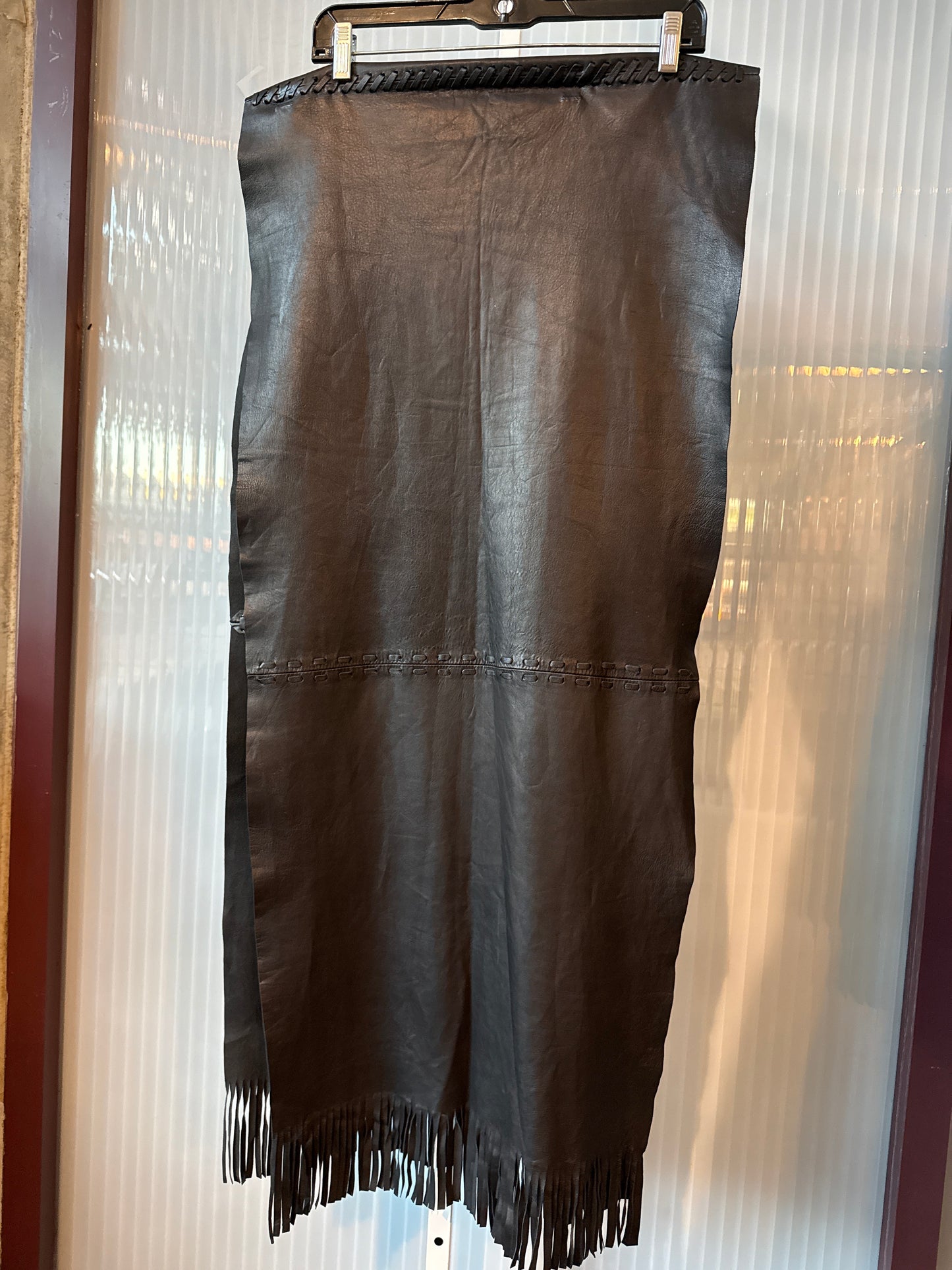 Black Italian Leather Fringe Scarf