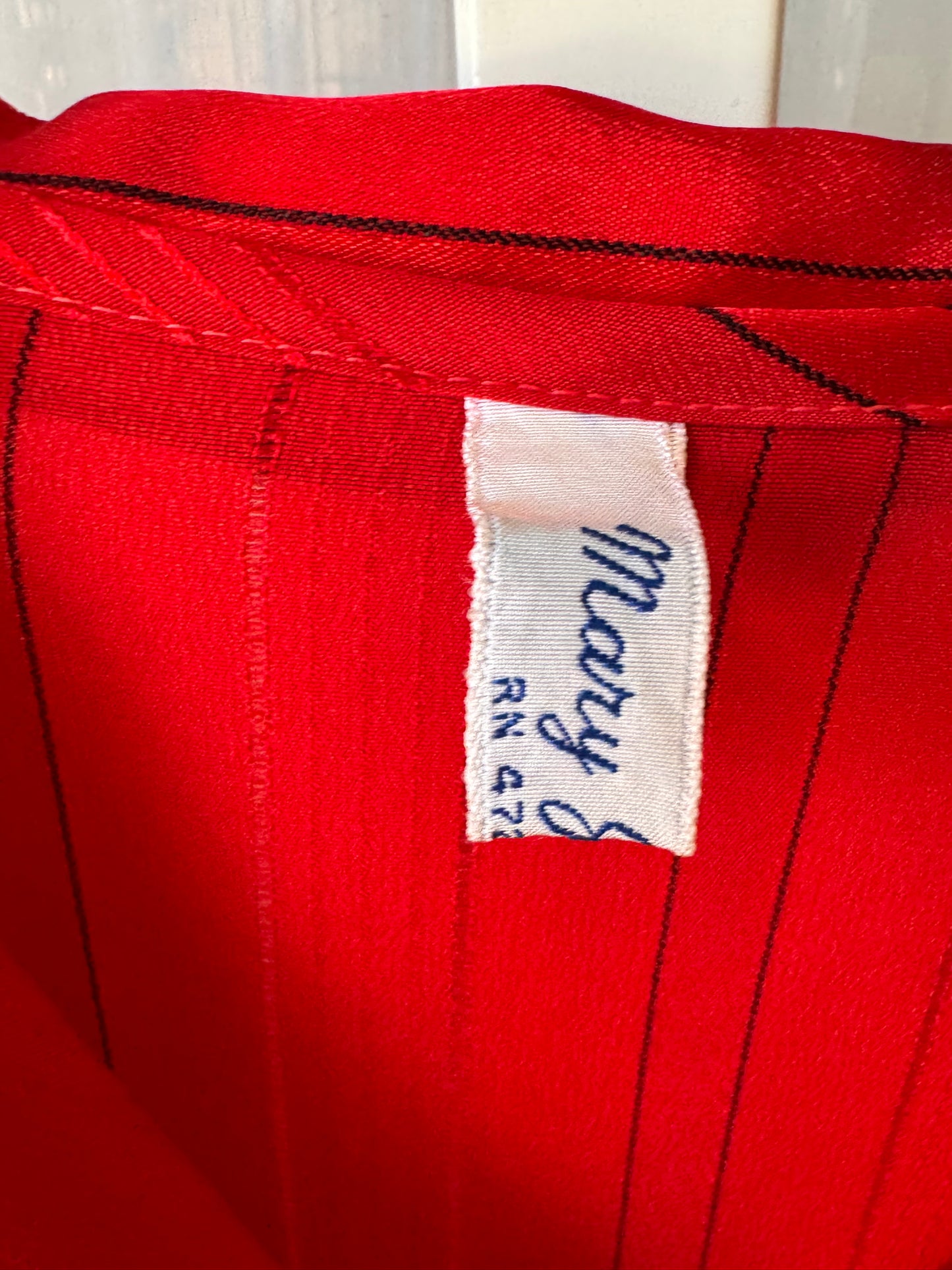 1980s Red Striped Satin Pajama Shirt and Pants Set