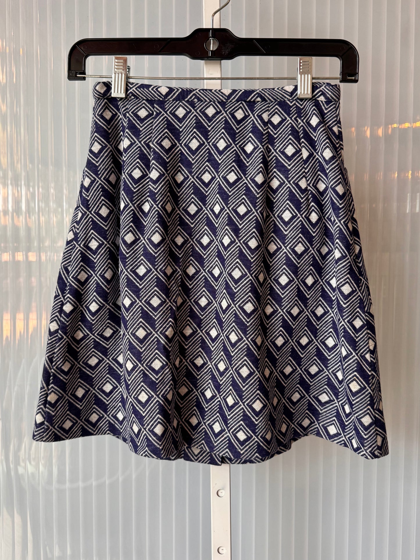 1970s Navy Geometric Knit Skirt