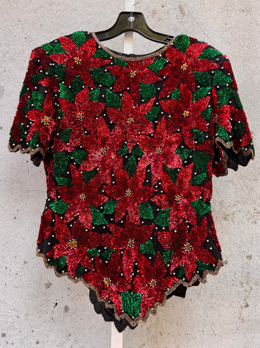 1980s Poinsettia Sequin Holiday Top