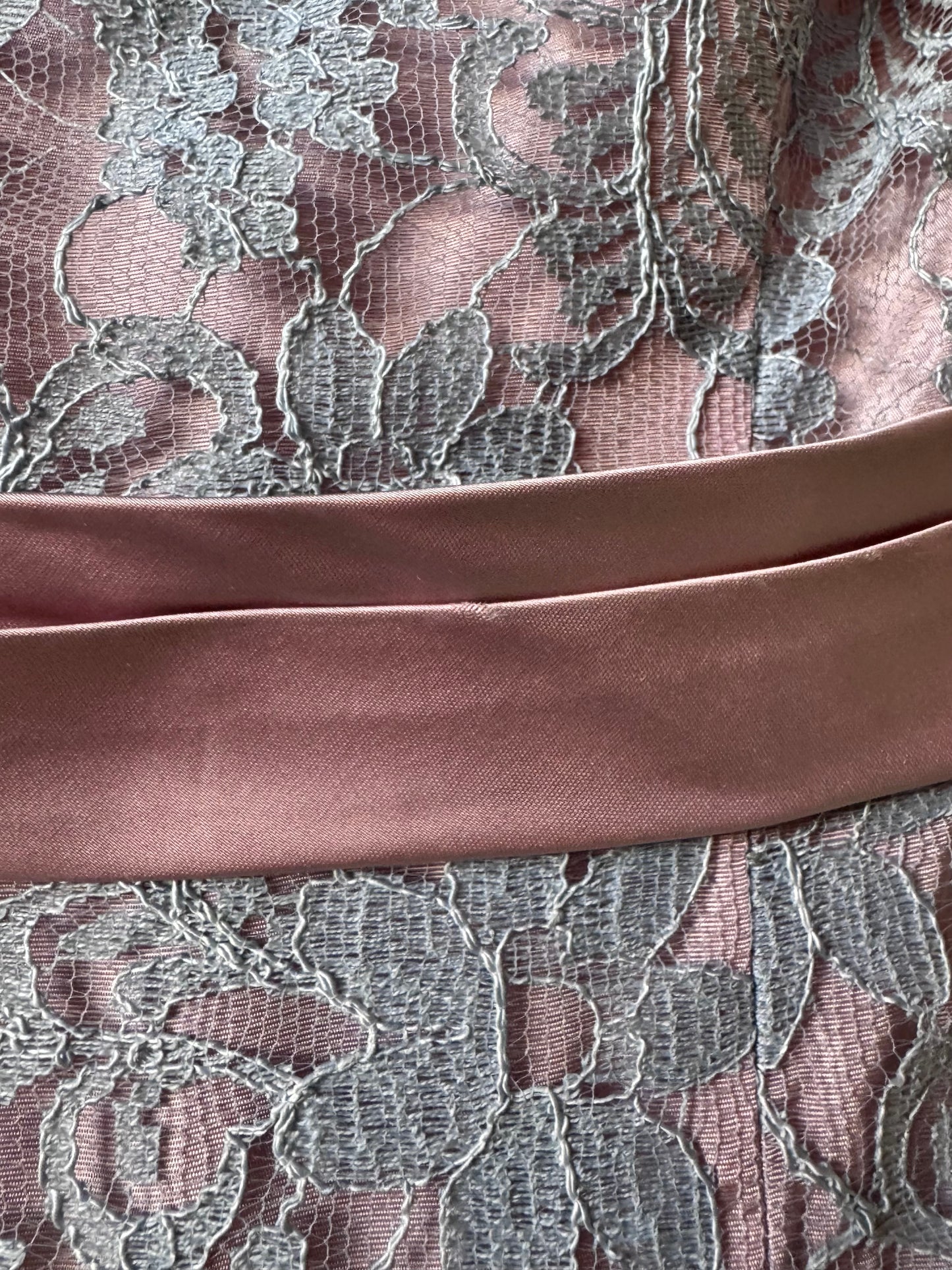 1960s Blue Lace & Lavender Satin Formal Dress