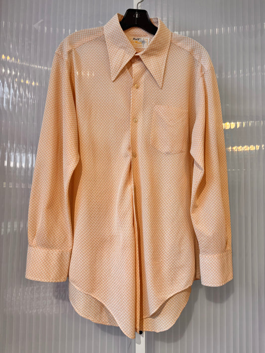 1970s White & Peach Chevron Collared Shirt