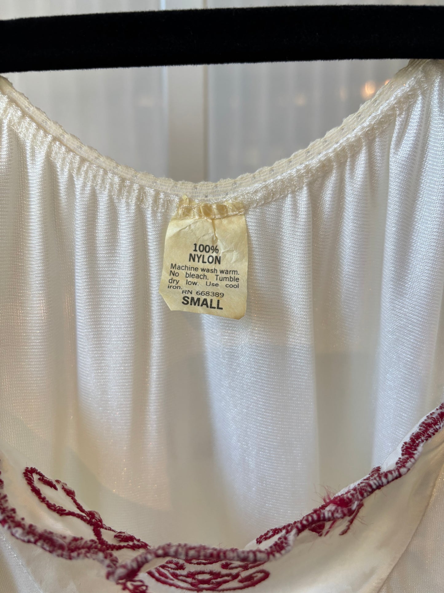 1960s White Nightgown w/ Red Embroidery