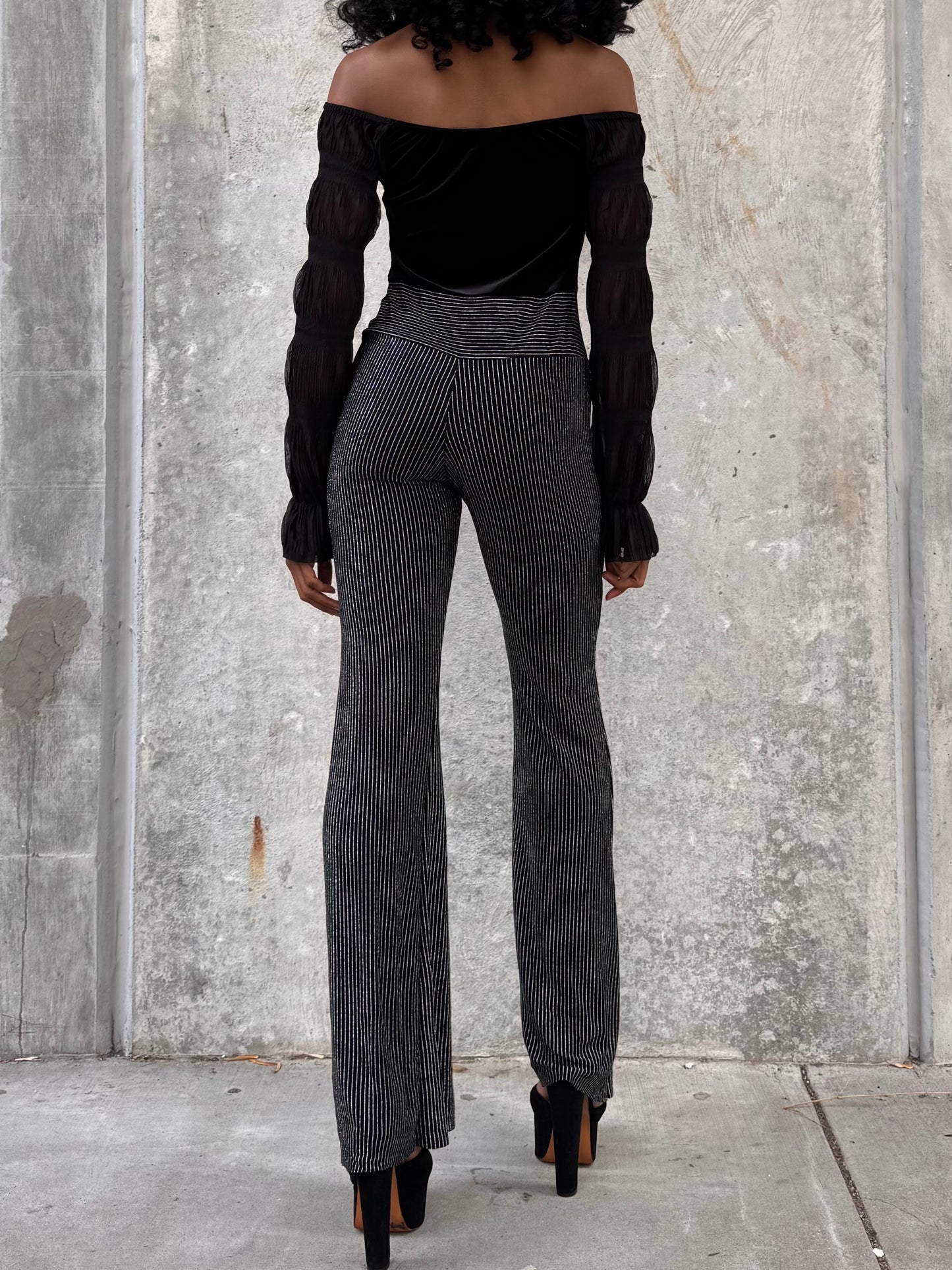1970s Black Velvet & Silver Pinstripe Disco Jumpsuit