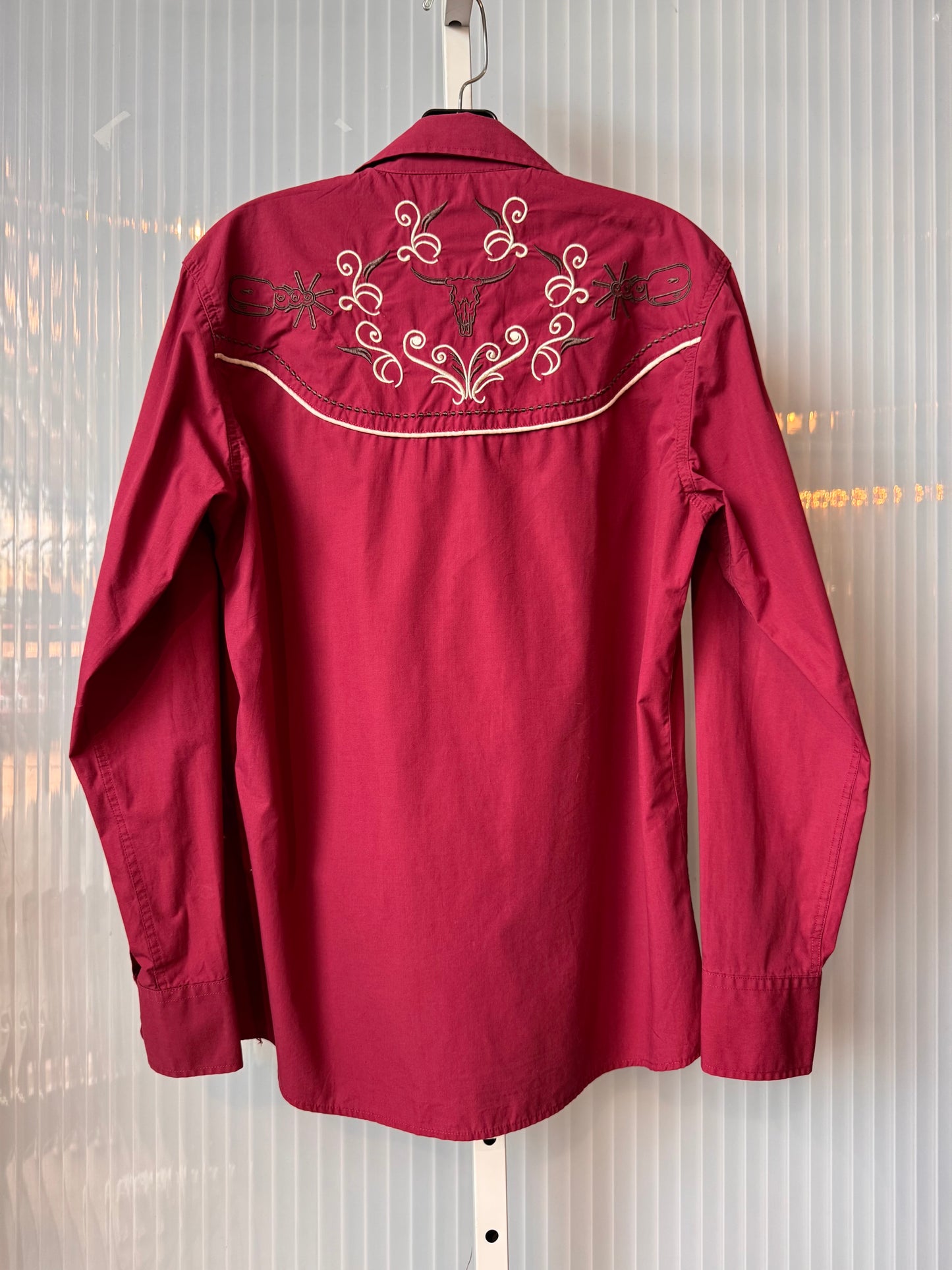 Burgundy Patron Embroidered Pearl Snap Western Shirt