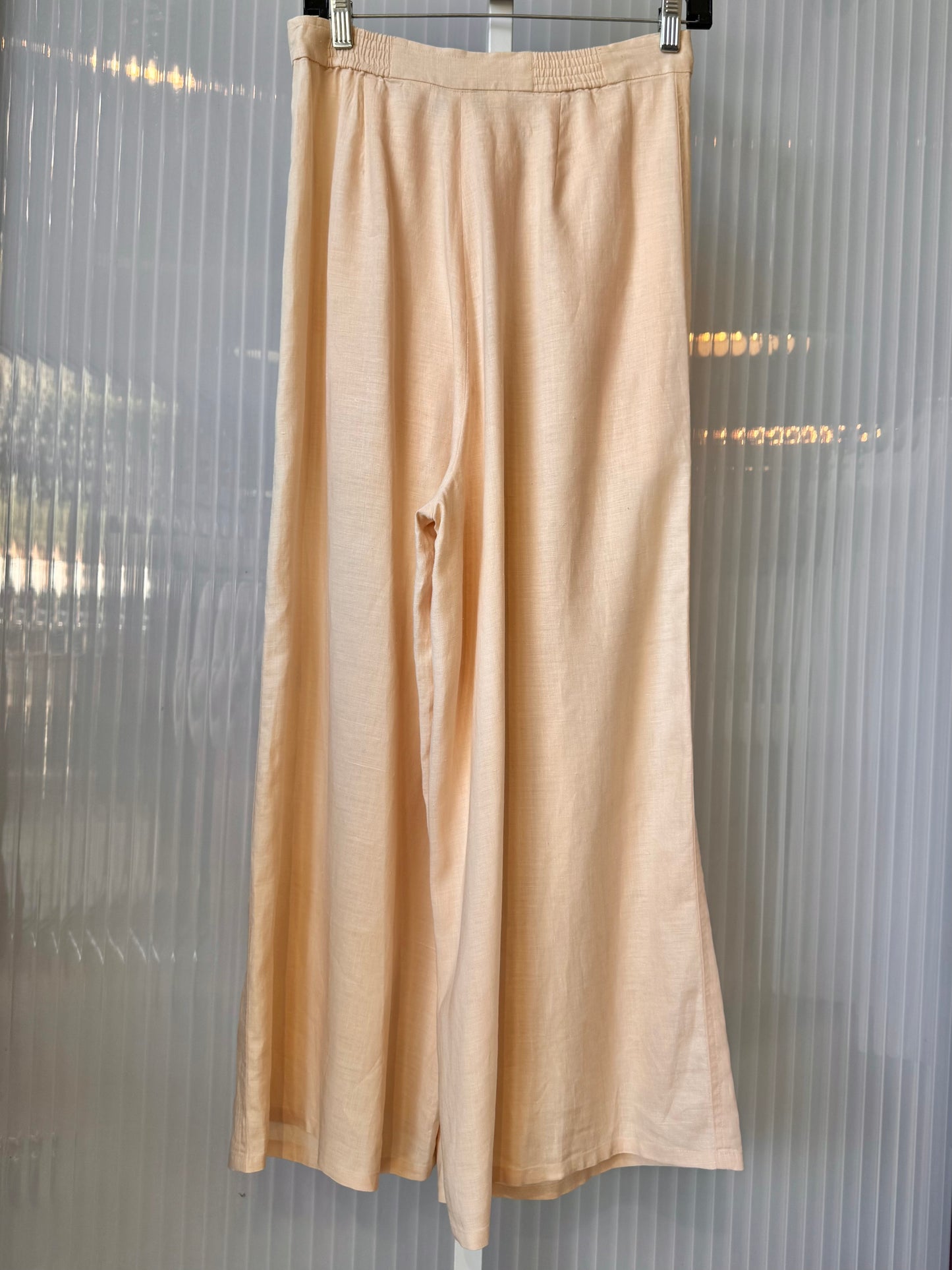 Cream Linen Skirt-Like Wide-Leg Trousers