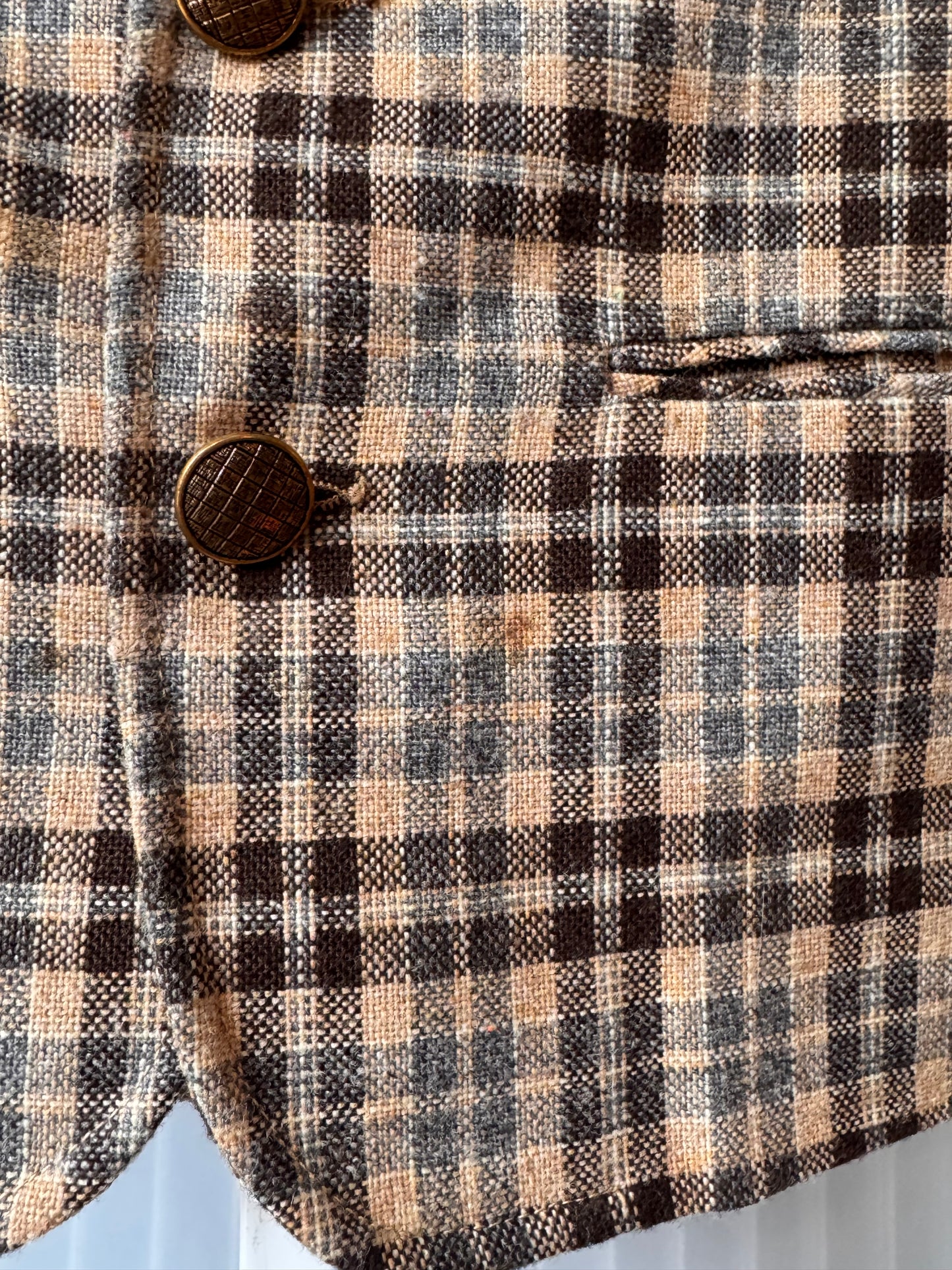 1970s Children's Brown & Gray Check Wool Jacket