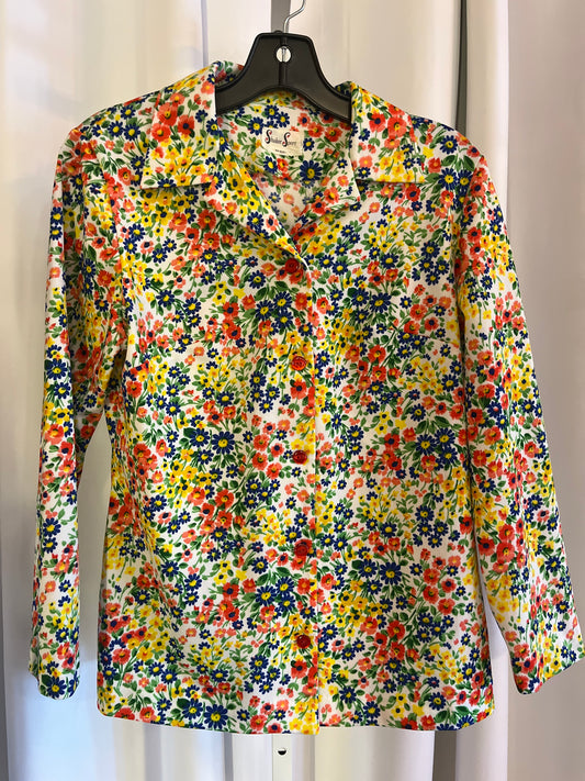 1970s Shaker Sport Floral Blouse