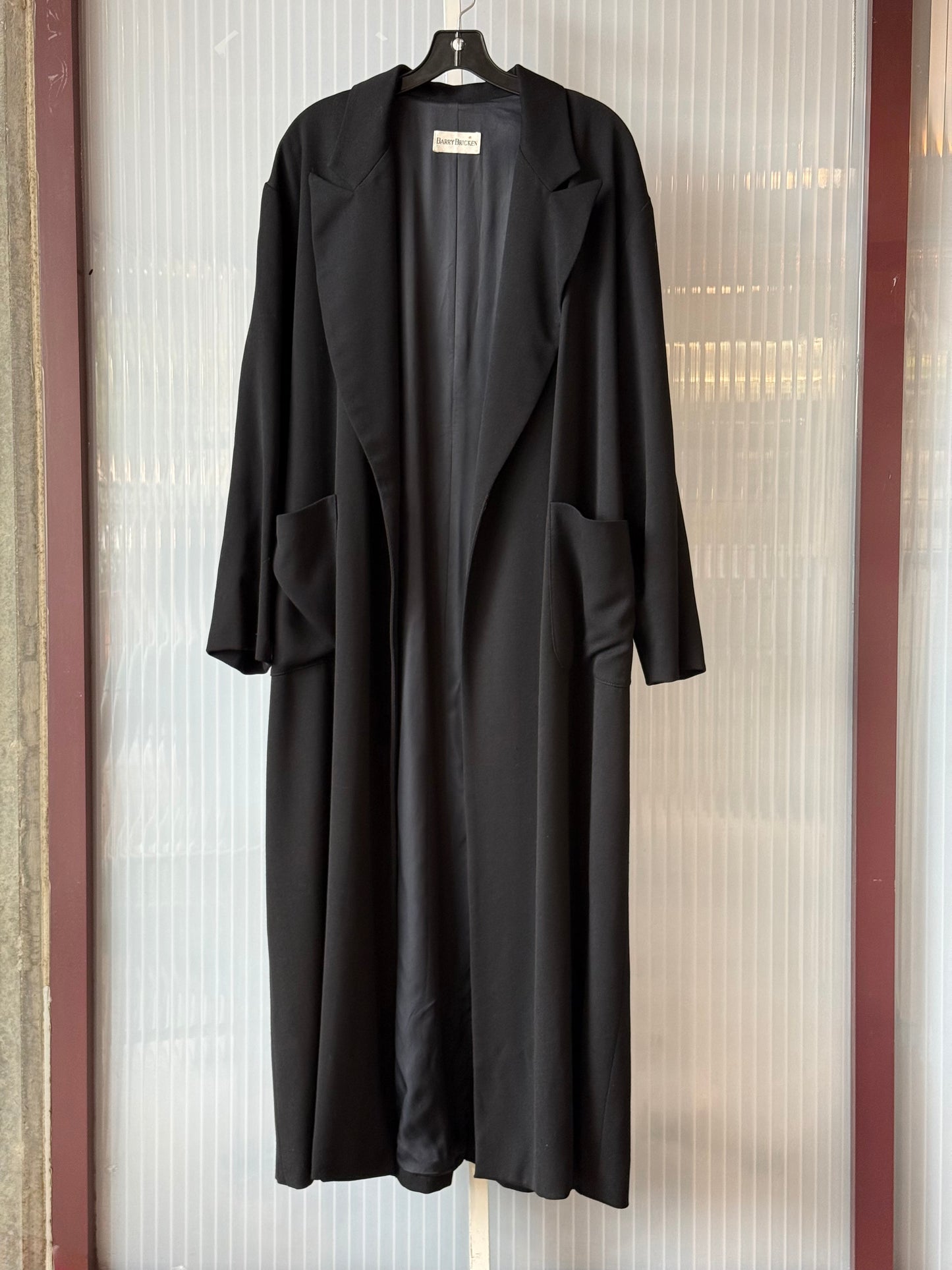 1980s/90s Black Full Length Open Wrap Trench Coat