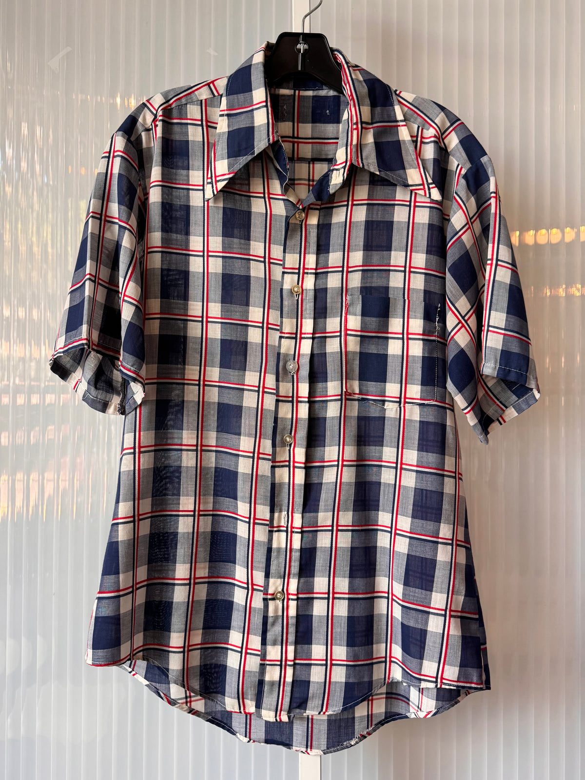 1970s Blue White & Red Gingham Shirt