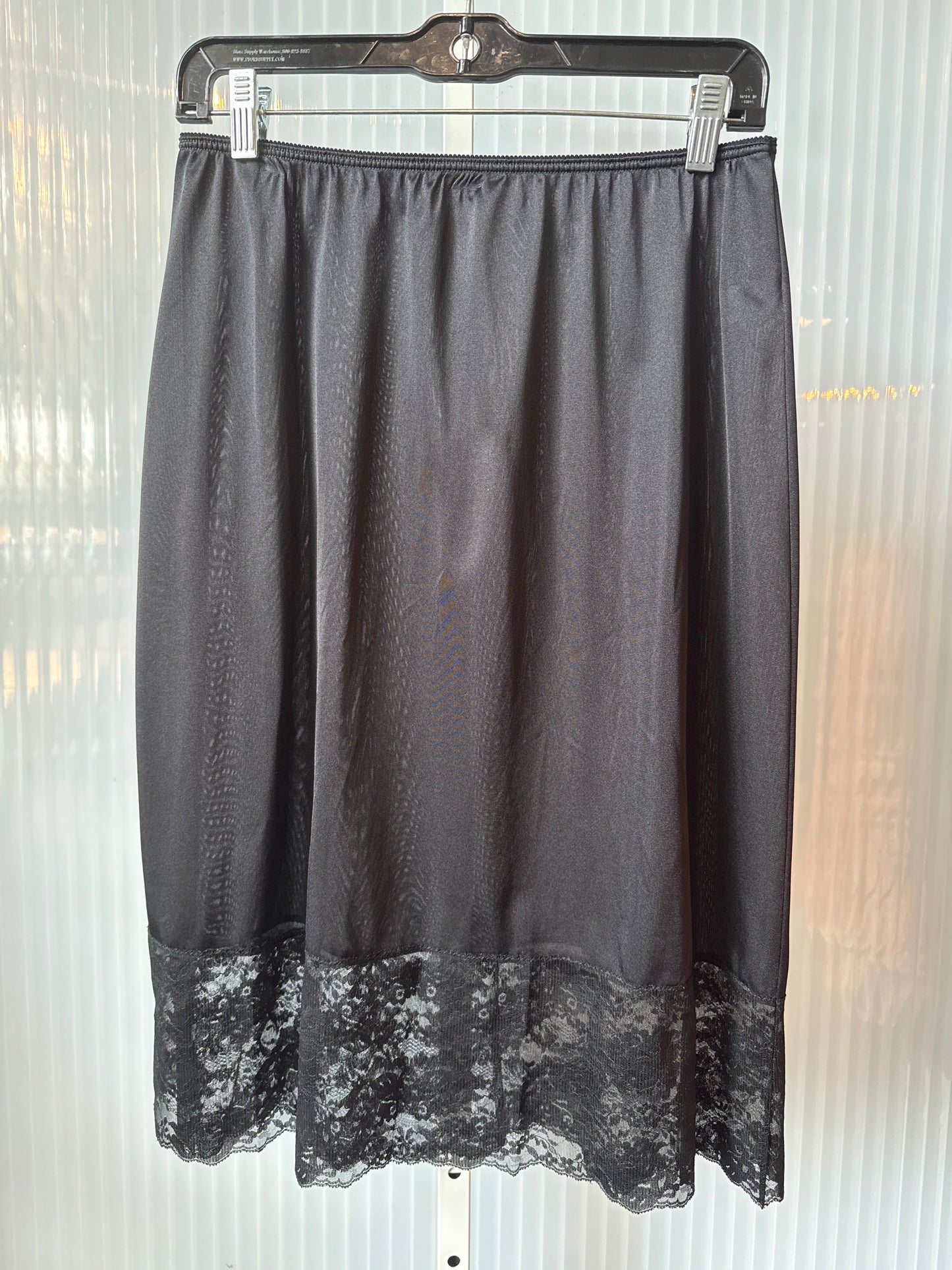 1970s Black Skirt Slip with Lace Boarder