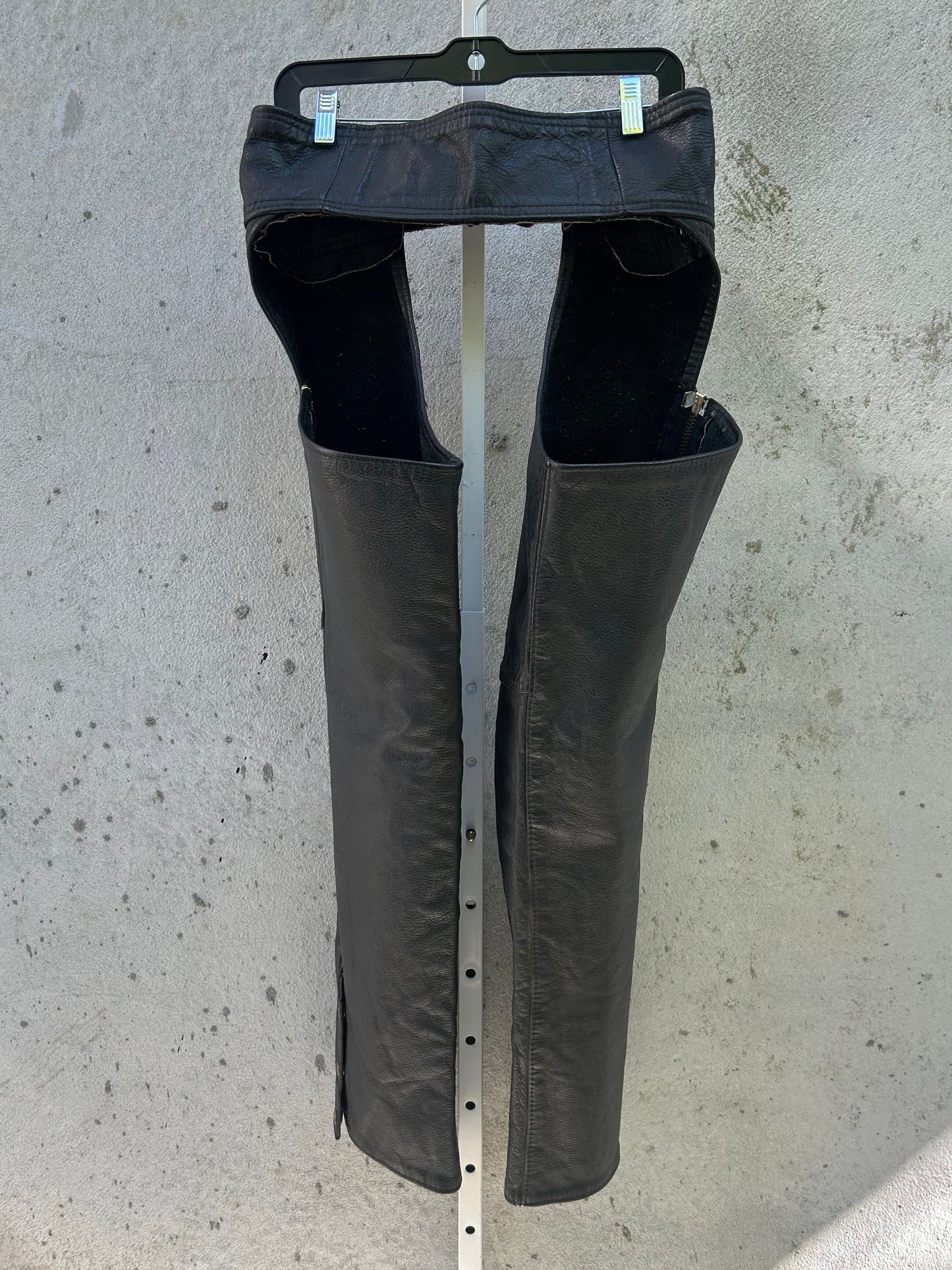 1990s Black Leather Chaps with Brass Snaps