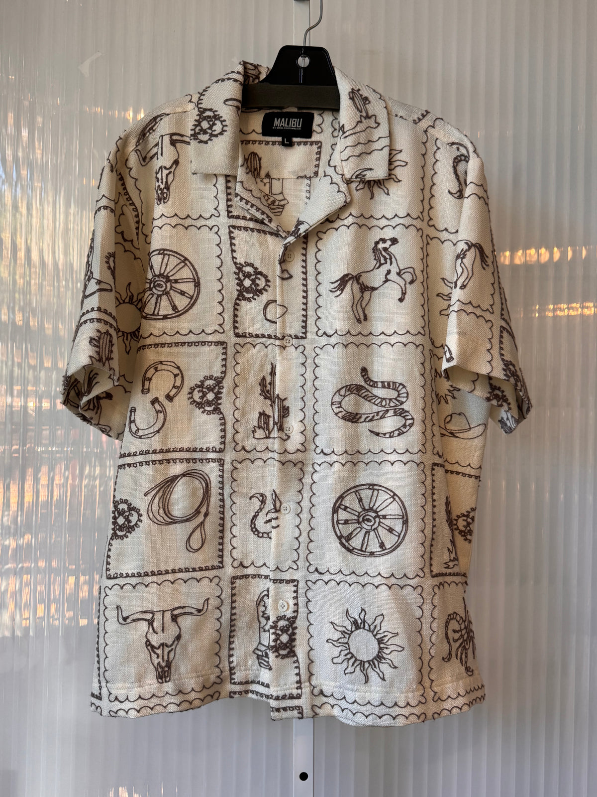 2020s Cream & Taupe Western Embroidered Shirt