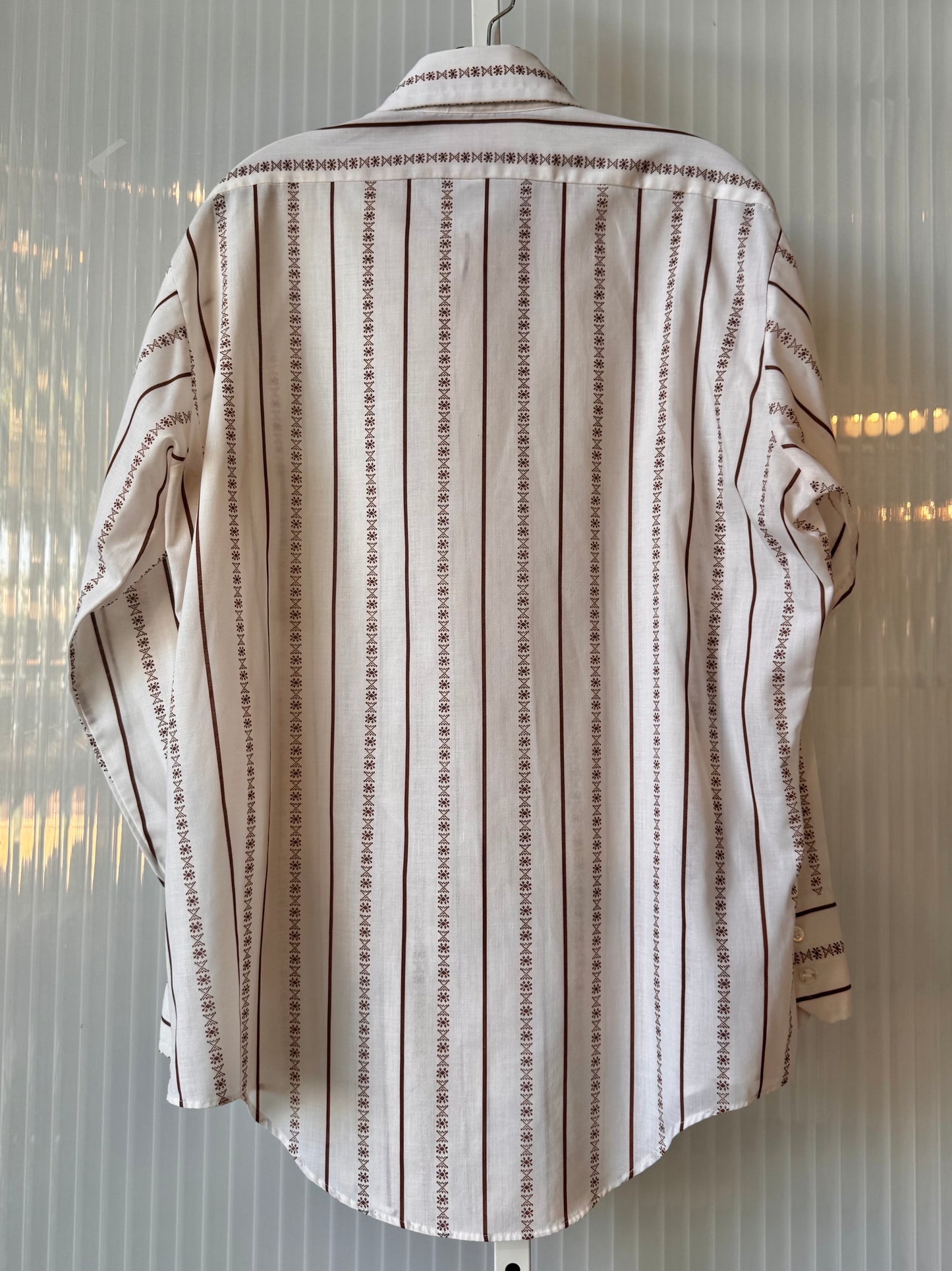 1970s White & Brown Striped Point-collar Shirt