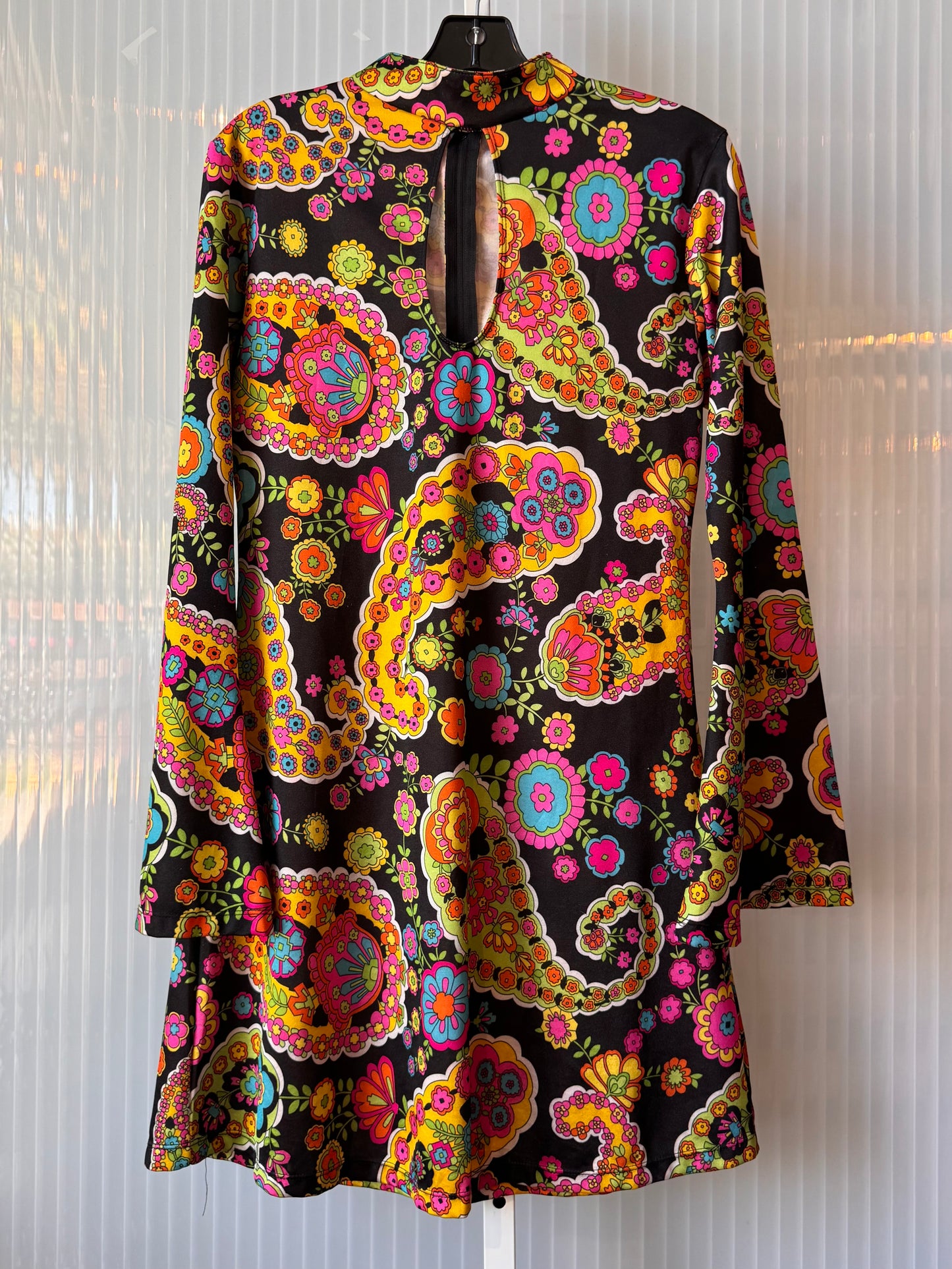 2010s does 1960s Mod Black Multi-color Floral Dress