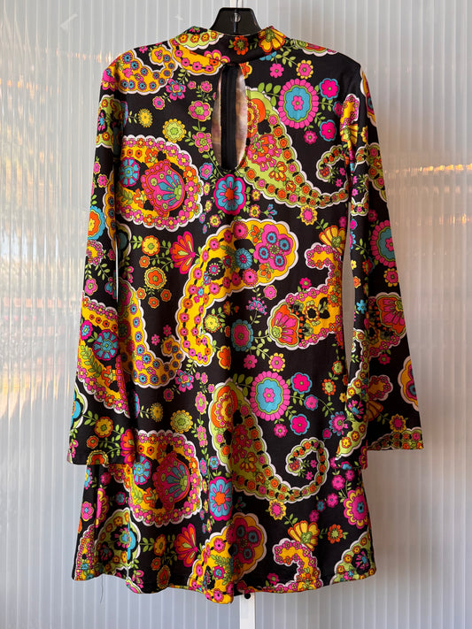2010s does 1960s Mod Black Multi-color Floral Dress