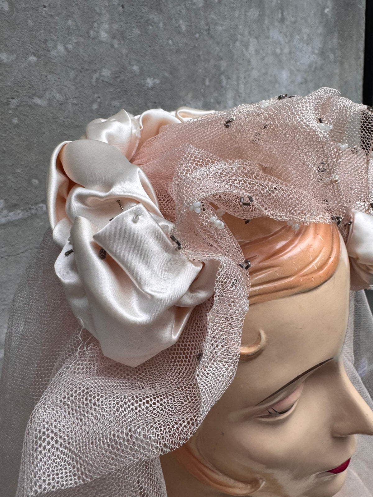 1950s Pink Satin Headband Veil