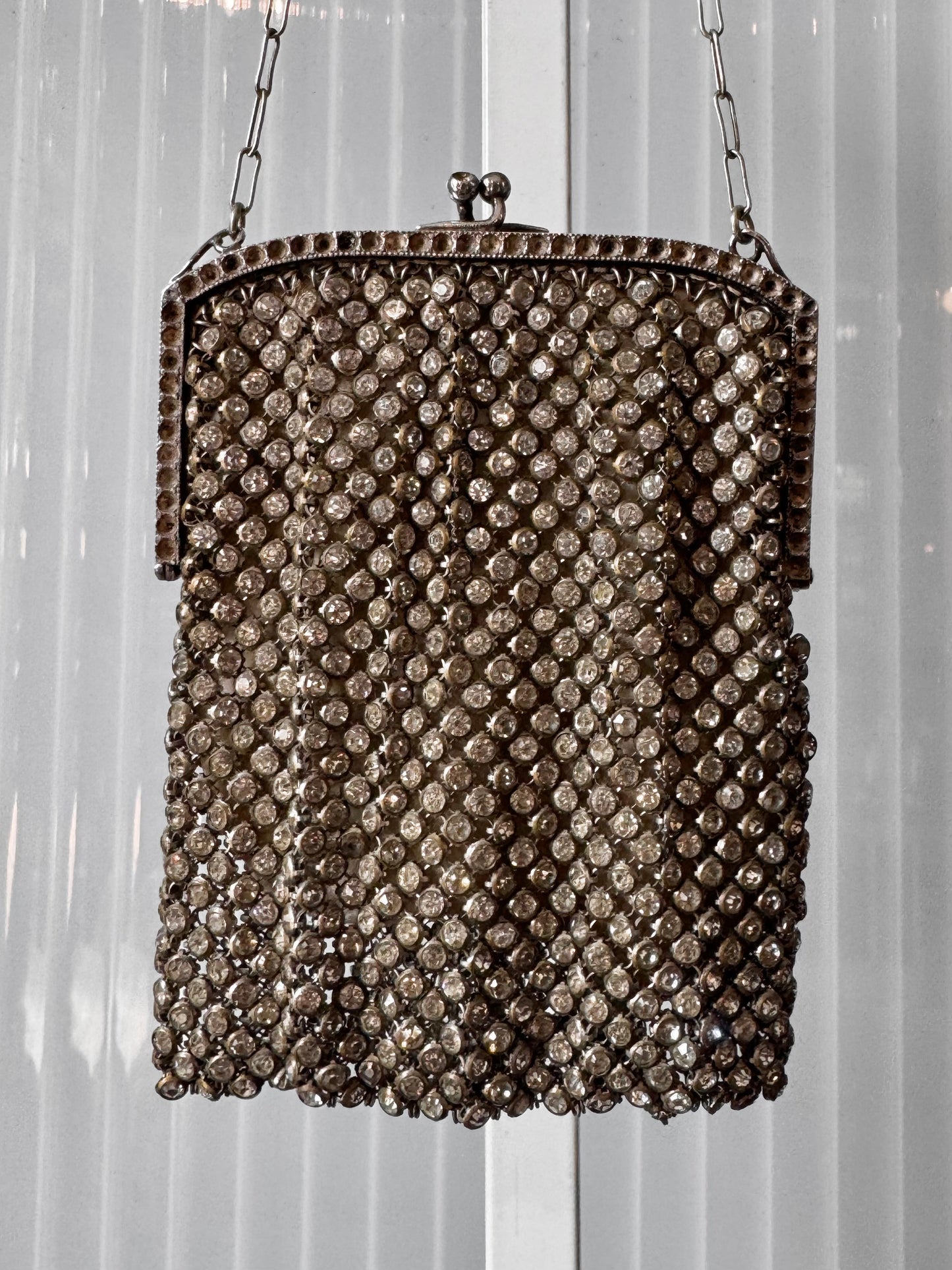 1920s Silver Rhinestone Mesh Purse