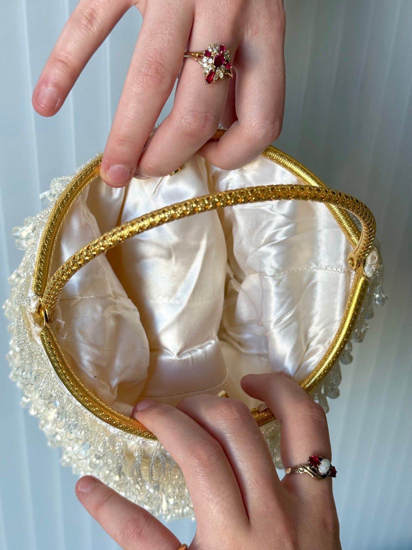 White Crystal Beaded Evening Handbag