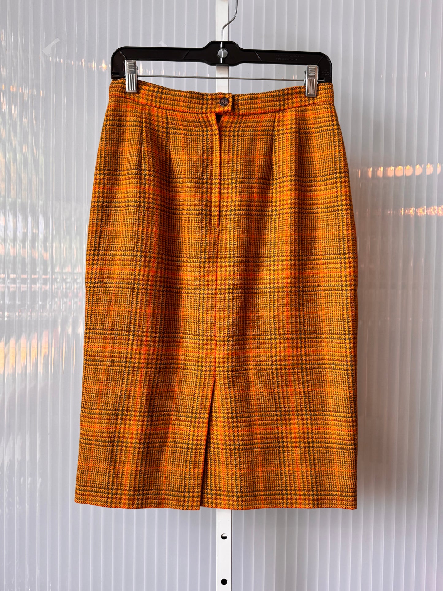 1980s Mustard Yellow Glencheck-Plaid Jacket & Skirt Suit Set