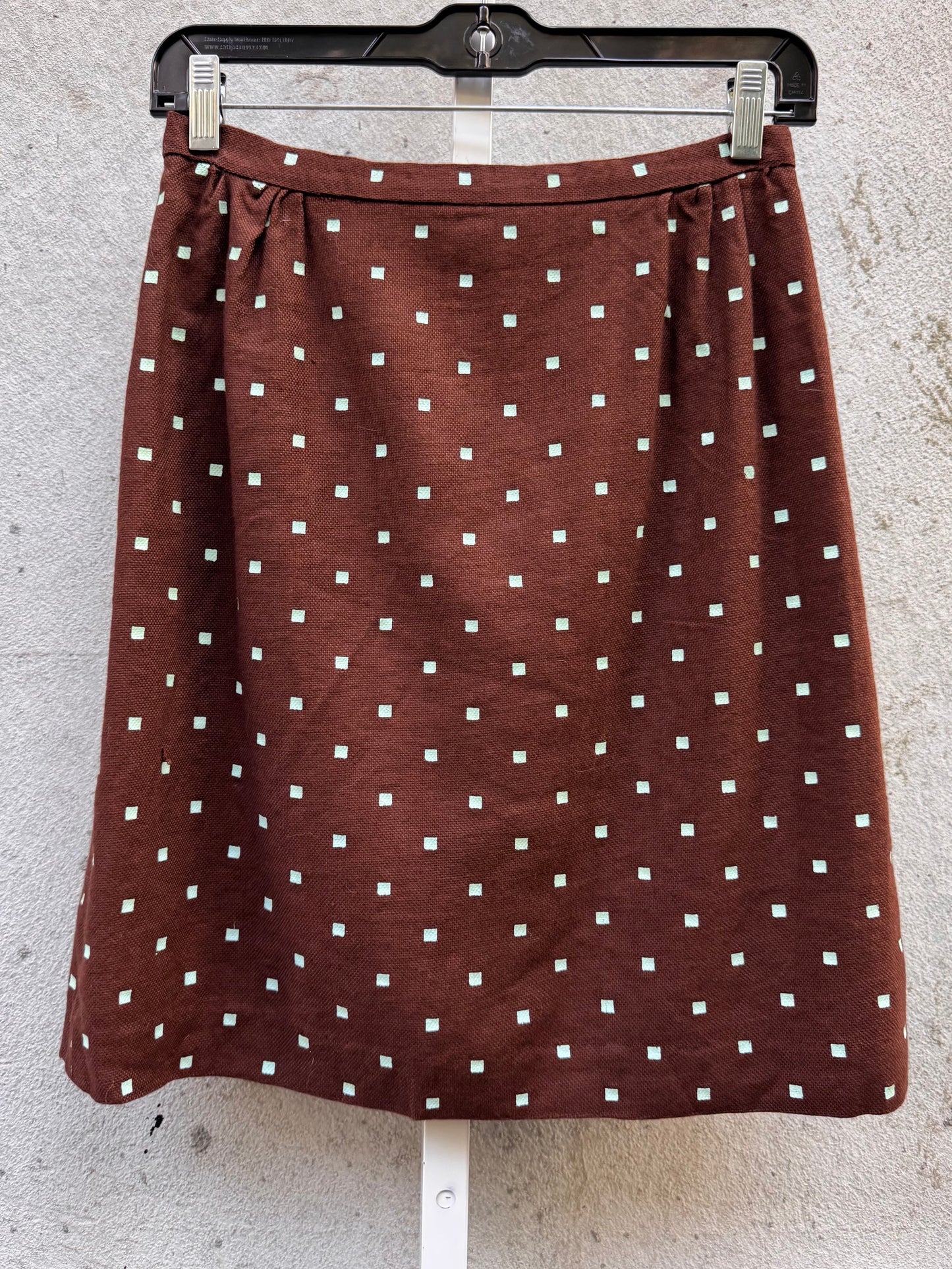 1960s Brown & Blue Square Patterned Top & Skirt Set