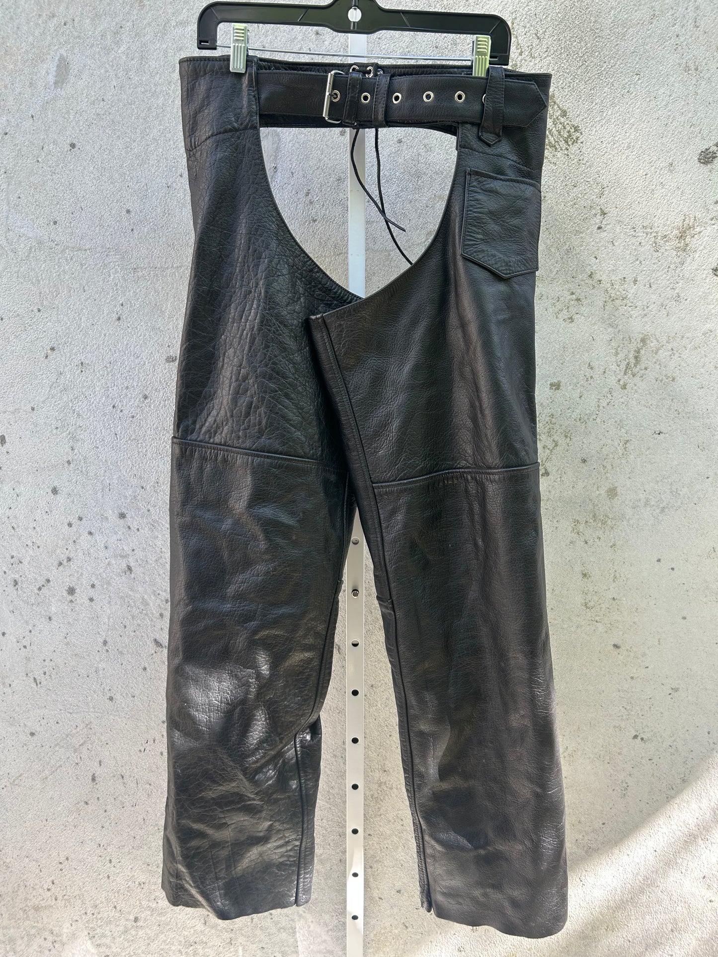 1980s Black Leather Chaps with Silver Snaps