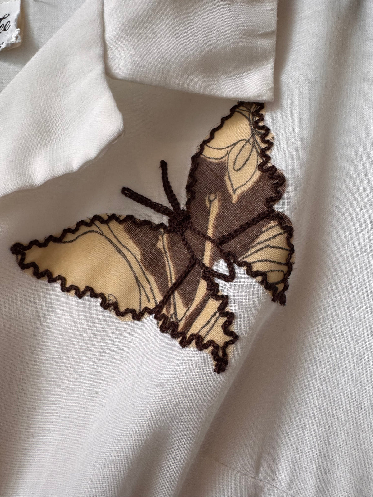 1970s White & Brown Butterfly Shirtwaist Dress