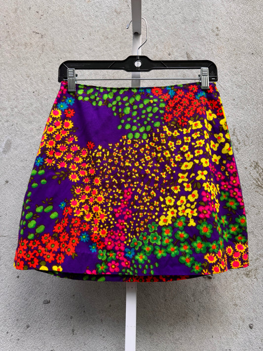 1960s Neon Floral Mini Skirt